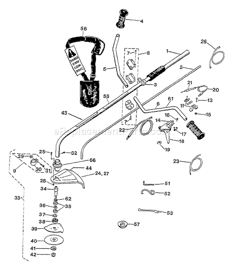 Page B Diagram and Parts List for 52025  Troy-Bilt Brush Cutter