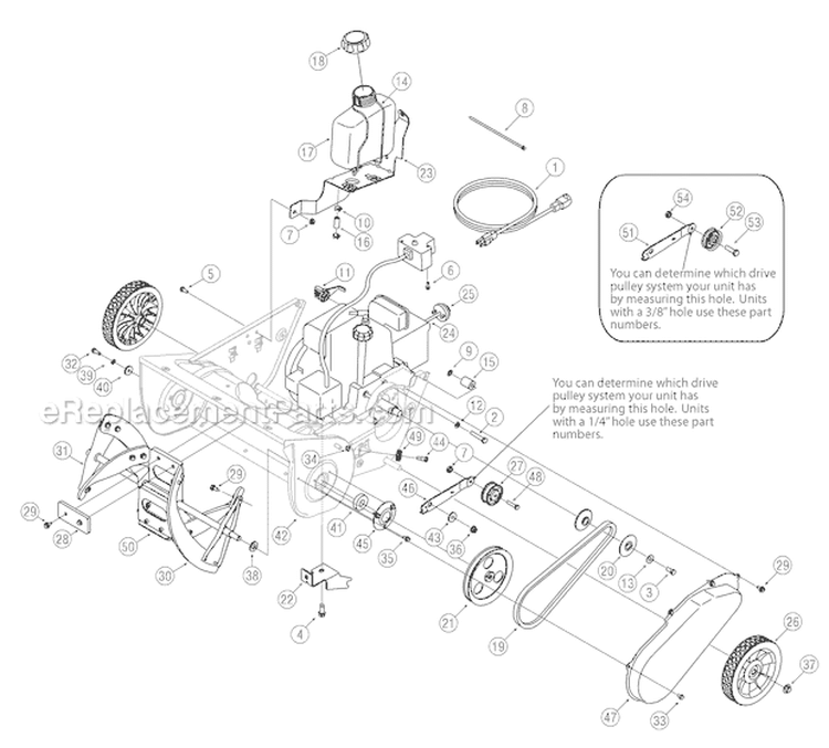 Drive Assembly Diagram and Parts List for 521 2005-2 Troy-Bilt Snow Blower