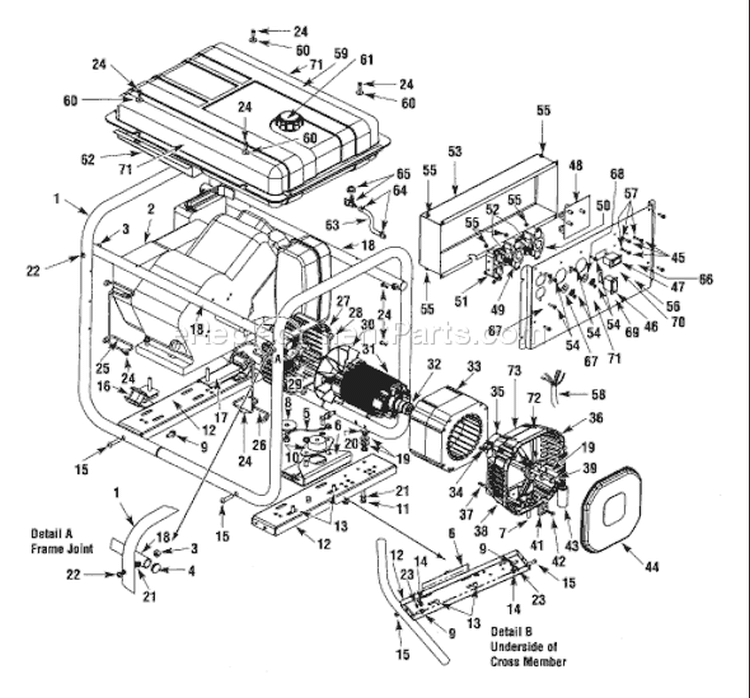 Page A Diagram and Parts List for 52405 9 HP Troy-Bilt Generator