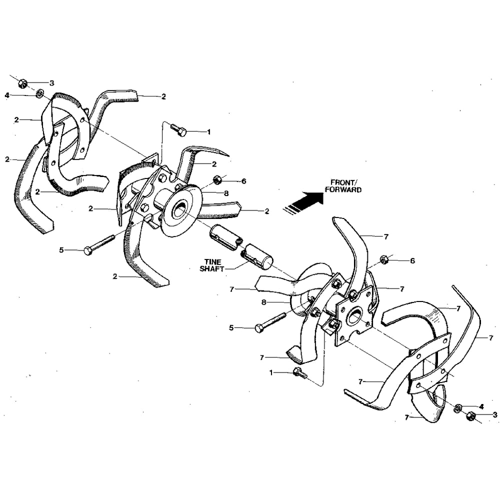 Bolo Tines Diagram and Parts List for PONYSERIAL#S20312ANDUP  Troy-Bilt Tiller