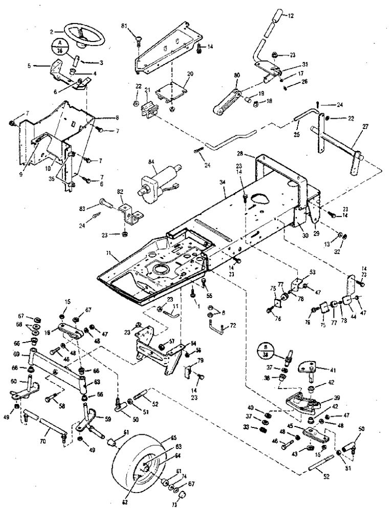 Frame, Lift And Steering Assembly Diagram and Parts List for 98725943  Troy-Bilt Lawn Tractor