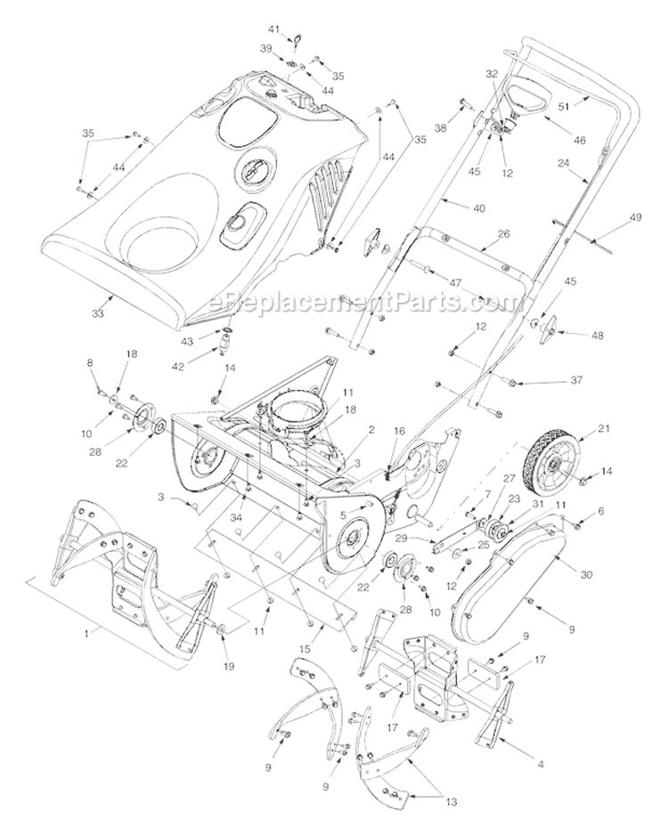 General Assembly Diagram and Parts List for 5521 2005 Troy-Bilt Snow Blower