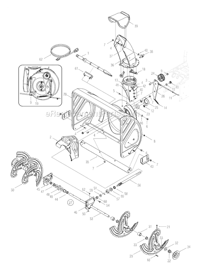 General Assembly Diagram and Parts List for 5524 2005 Troy-Bilt Snow Blower