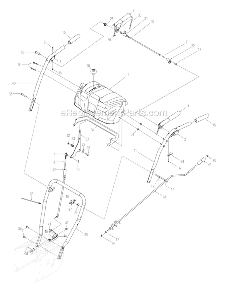 Handle Diagram and Parts List for 5524 2005 Troy-Bilt Snow Blower