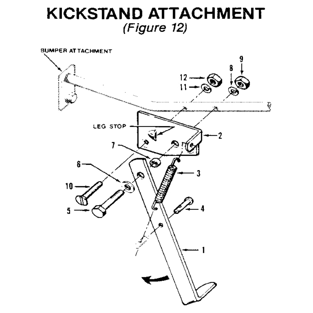 Kickstand Attachment Diagram and Parts List for 00950727  Troy-Bilt Tiller