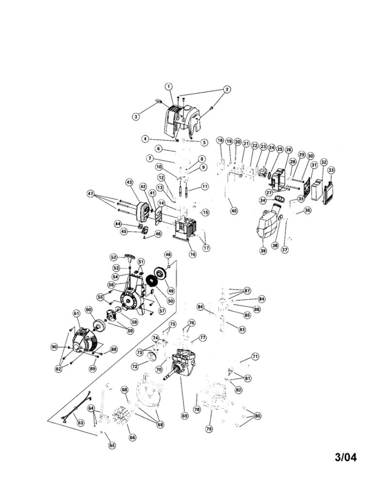 Engine Parts 1 Diagram and Parts List for TB144  Troy-Bilt Cultivator