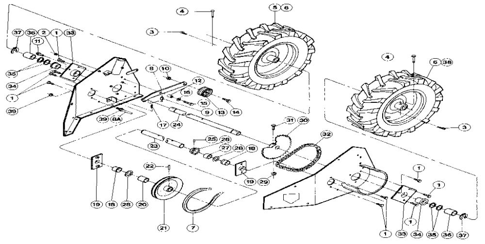 Wheel Drive Mechanism/Wheels Diagram and Parts List for 88992  Troy-Bilt Lawn Mower