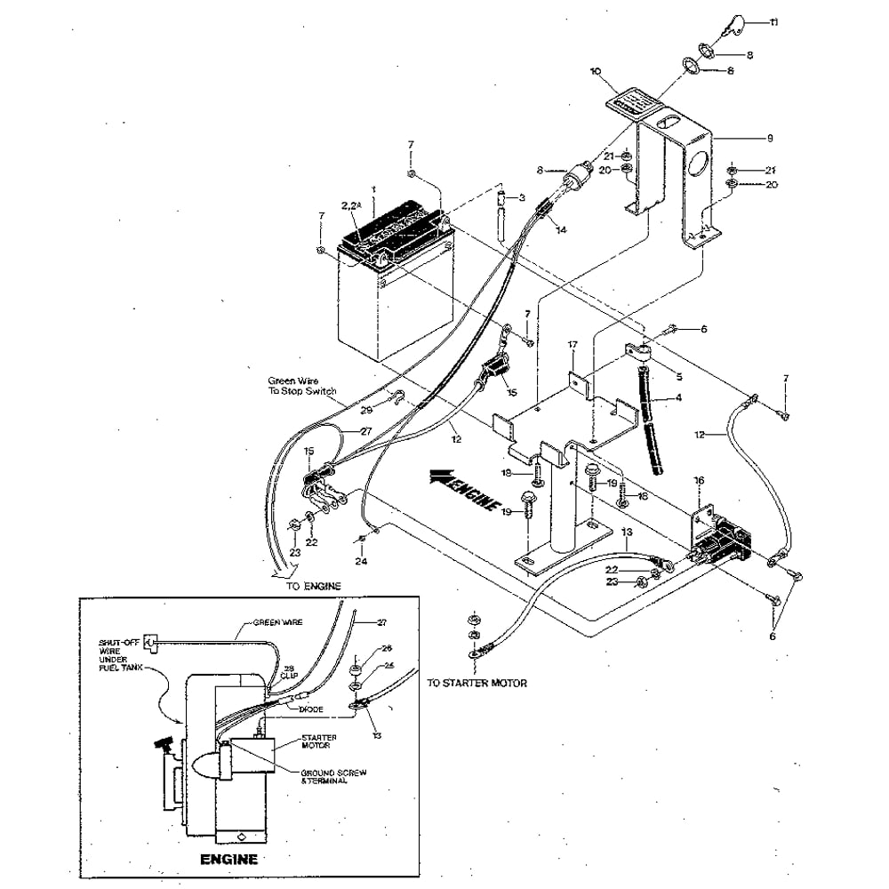 Electric Start Assembly Diagram and Parts List for PONYSERIAL#S0242650ANDUP  Troy-Bilt Tiller