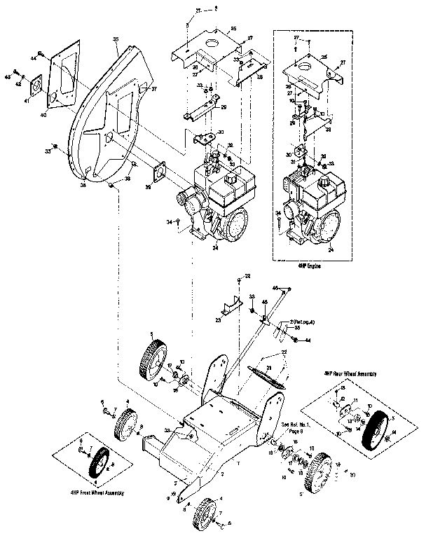 Main Frame Diagram and Parts List for 47280  Troy-Bilt Chipper Shredder