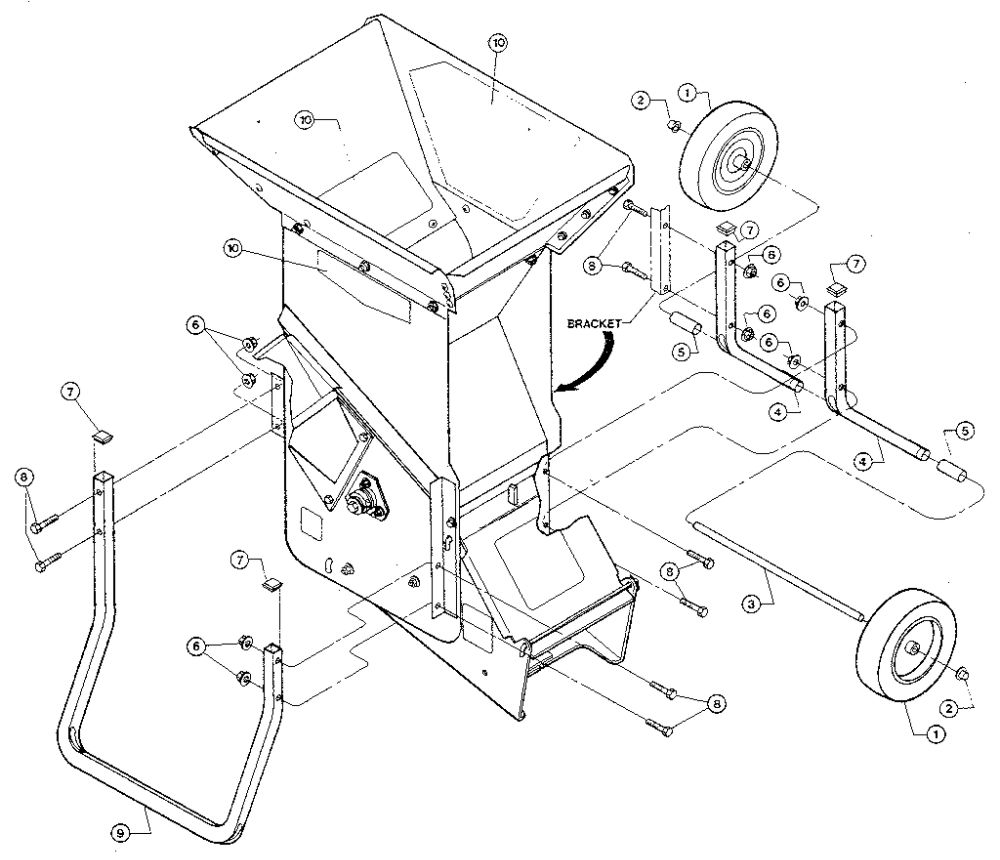 Axle Bracket Assembly Diagram and Parts List for TOMAHAWK4HP W403145 AND UP Troy-Bilt Chipper Shredder