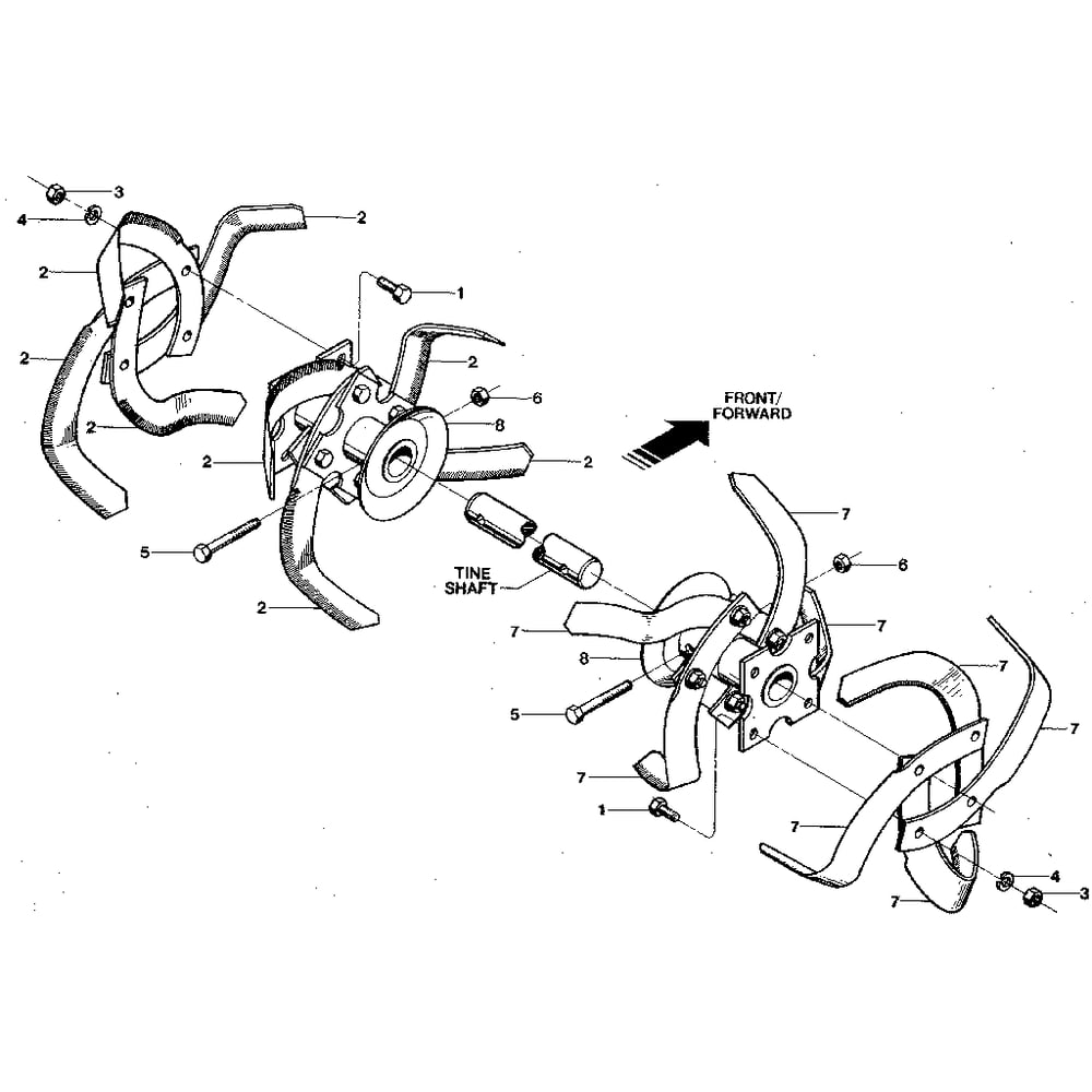 Bolo Tines Diagram and Parts List for JUNIORSERIAL#M74690ANDUP  Troy-Bilt Tiller