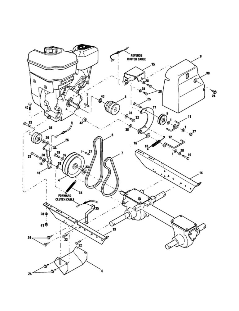 Belt Cover/Belts/Engine Bracket Diagram and Parts List for 640C  Troy-Bilt Tiller