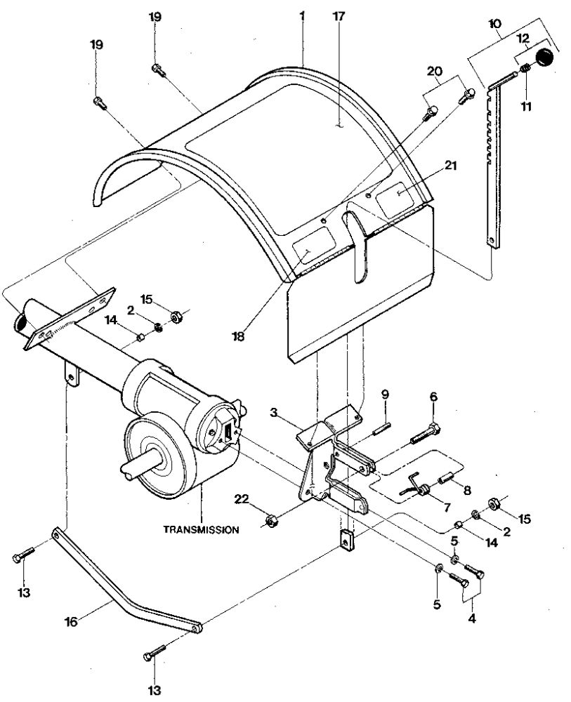 Hood, Bracket And Depth Regulator Diagram and Parts List for PONY S20312 AND UP Troy-Bilt Tiller