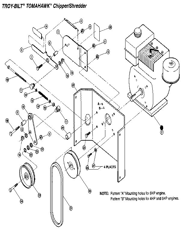 Engine Diagram and Parts List for TOMAHAWK T5300100 AND UP Troy-Bilt Chipper Shredder