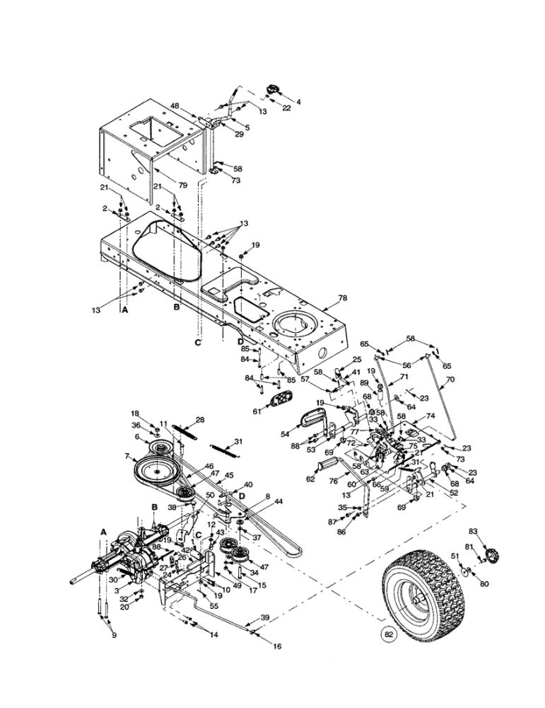 Single-Speed Transmission Diagram and Parts List for X609G  Troy-Bilt Lawn Tractor