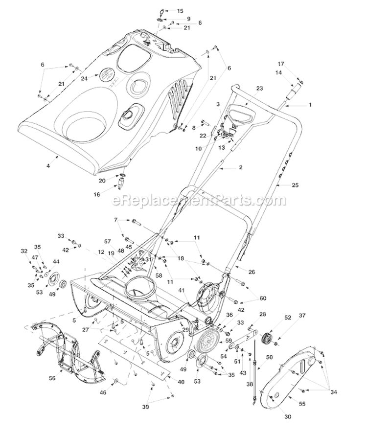 General Assembly Diagram and Parts List for 721 2003 Troy-Bilt Snow Blower