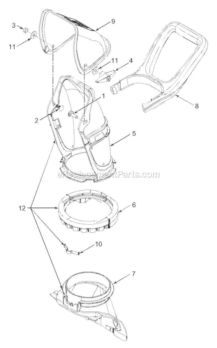 Chute Assembly Diagram and Parts List for 721 2004 Troy-Bilt Snow Blower