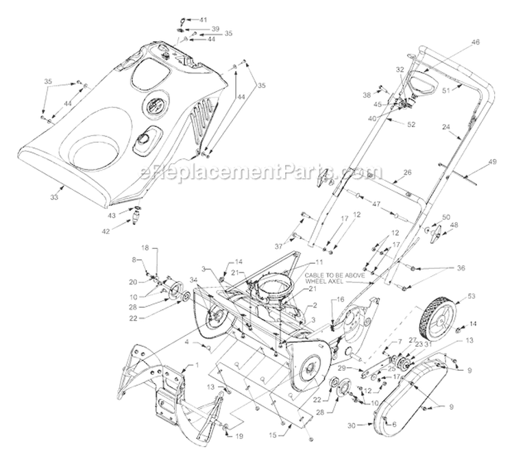 General Assembly Diagram and Parts List for 721 2004 Troy-Bilt Snow Blower