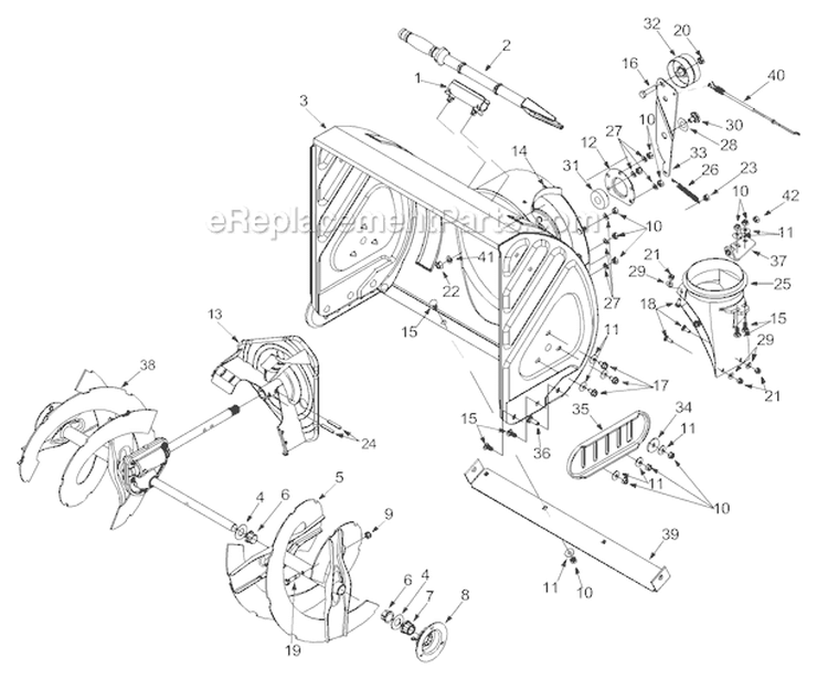 Auger Assembly Diagram and Parts List for 7524 2003 Troy-Bilt Snow Blower