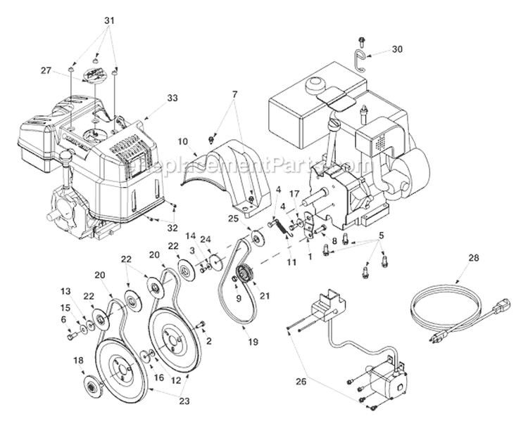Engine Assembly Diagram and Parts List for 7524 2003 Troy-Bilt Snow Blower