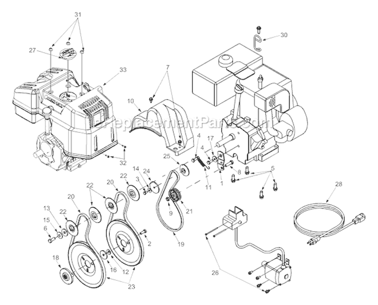 Drive & Engine Accessories Diagram and Parts List for 7524 2004 Troy-Bilt Snow Blower
