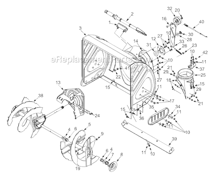 General Assembly Diagram and Parts List for 7524 2004 Troy-Bilt Snow Blower