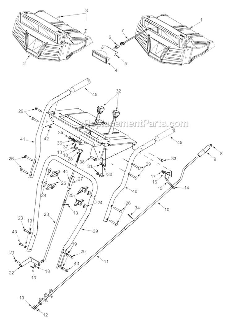 Handle Diagram and Parts List for 7524 2004 Troy-Bilt Snow Blower