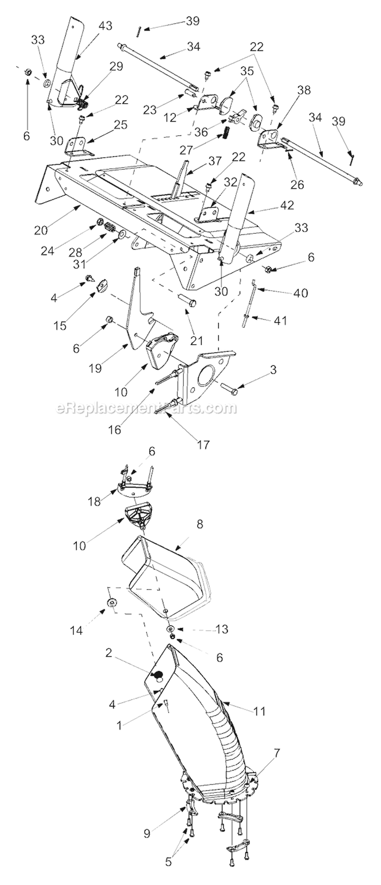 Chute Diagram and Parts List for 8524 2004 Troy-Bilt Snow Blower