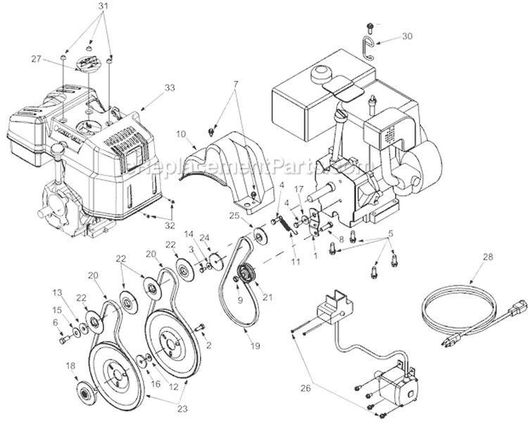 Drive & Engine Accessories Diagram and Parts List for 8524 2004 Troy-Bilt Snow Blower