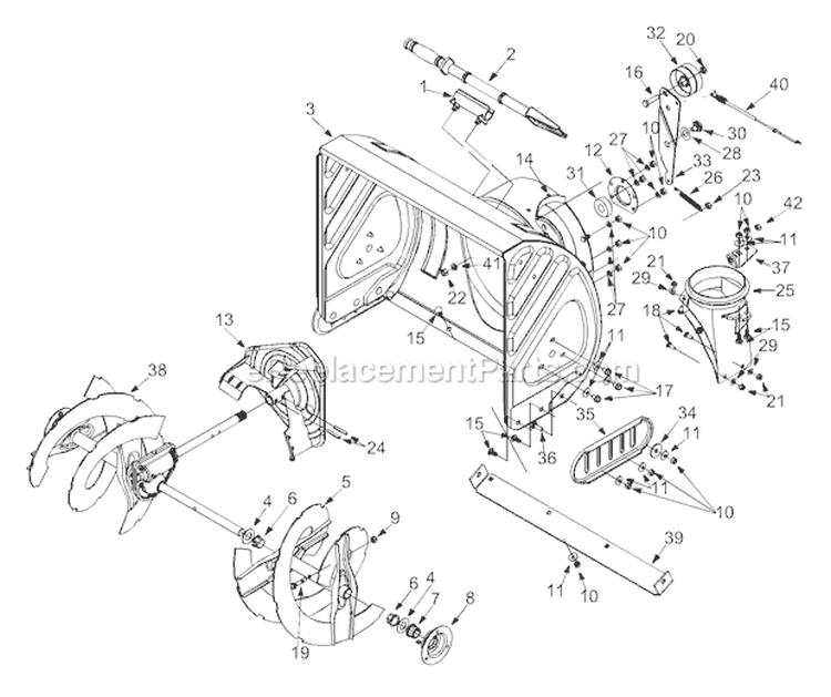 General Assembly Diagram and Parts List for 8524 2004 Troy-Bilt Snow Blower