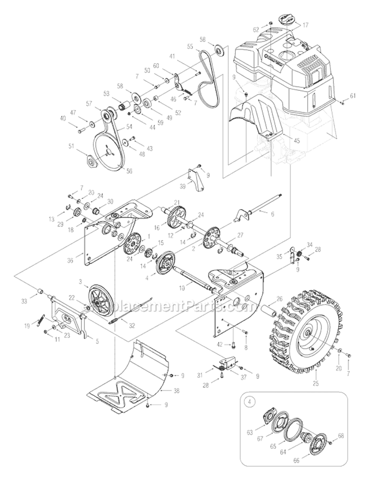 Drive Diagram and Parts List for 8526 2005 Troy-Bilt Snow Blower