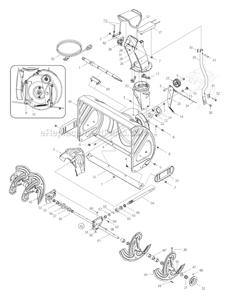 General Assembly Diagram and Parts List for 8526 2005 Troy-Bilt Snow Blower