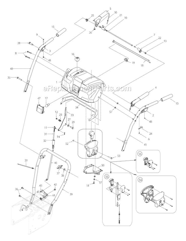 Handle Diagram and Parts List for 8526 2005 Troy-Bilt Snow Blower