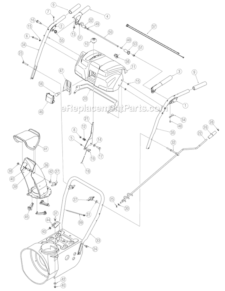 Handle Assembly Diagram and Parts List for 8526 2005-2 Troy-Bilt Snow Blower