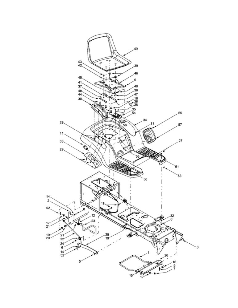 Seat And Fender Diagram and Parts List for V809H  Troy-Bilt Lawn Tractor