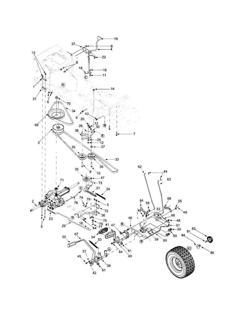 Transmission Section Diagram and Parts List for 13AJ609G766 2003 Troy-Bilt Lawn Mower