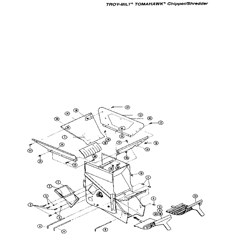 Chipper Chute Diagram and Parts List for T5300100  Troy-Bilt Chipper Shredder