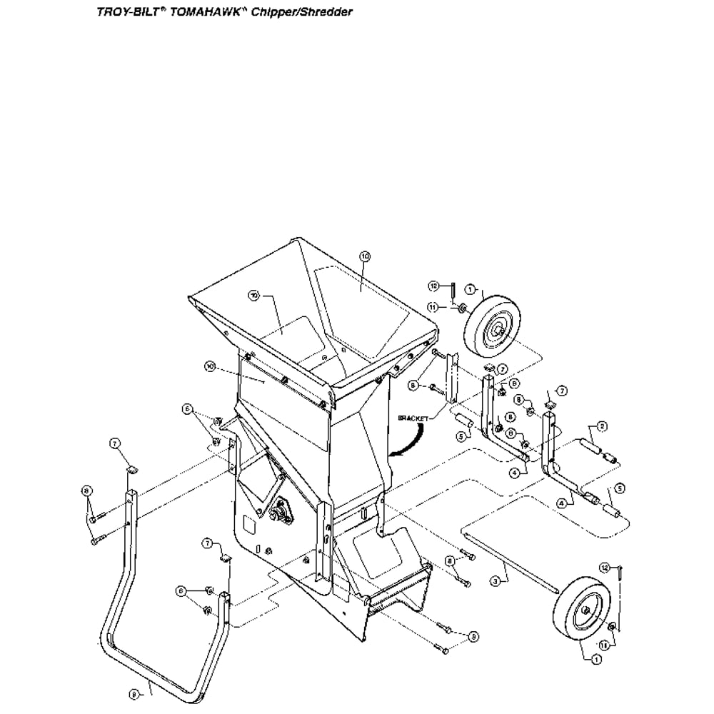 Wheel Assembly Diagram and Parts List for T5300100  Troy-Bilt Chipper Shredder