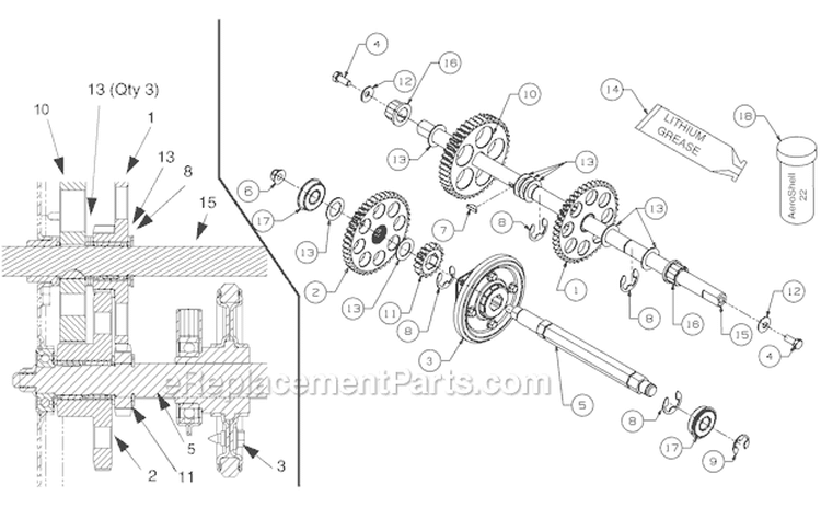 Drive Shaft Threaded 753-05173 Diagram and Parts List for 9528 2005 Troy-Bilt Snow Blower