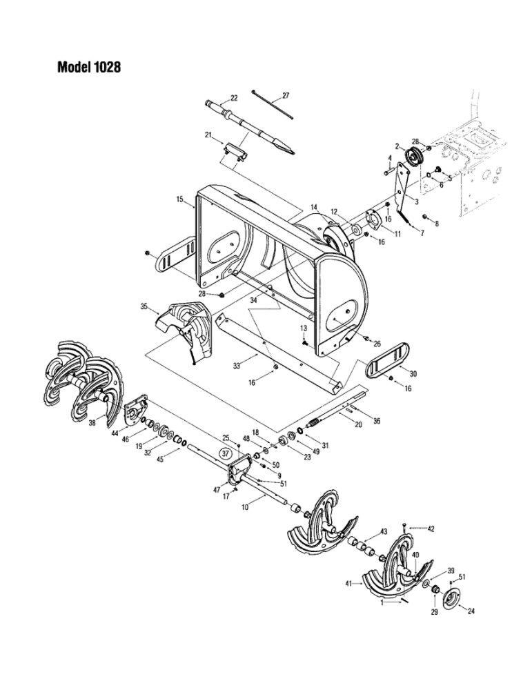 Auger Housing/Spiral Assembly 1 Diagram and Parts List for 31AE7S75711  Troy-Bilt Snow Blower