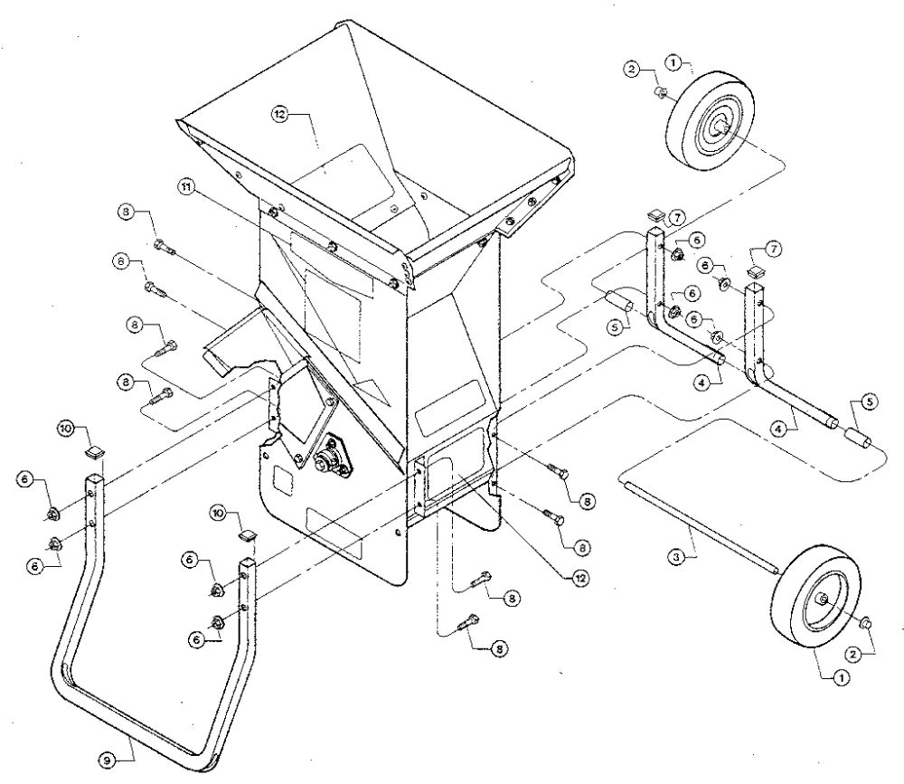 Drawing Three Diagram and Parts List for SUPER TOMAHAWK 4HP  Troy-Bilt Chipper Shredder