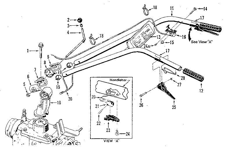 Handlebar Assembly Diagram and Parts List for HORSE 916107 AND UP Troy-Bilt Tiller