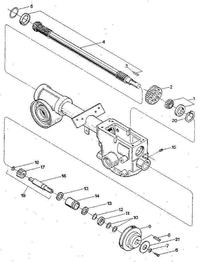 Drive Shaft, Input Pinion Shaft And Gear Assemblies Diagram and Parts List for PONY S0242650 AND UP Troy-Bilt Tiller