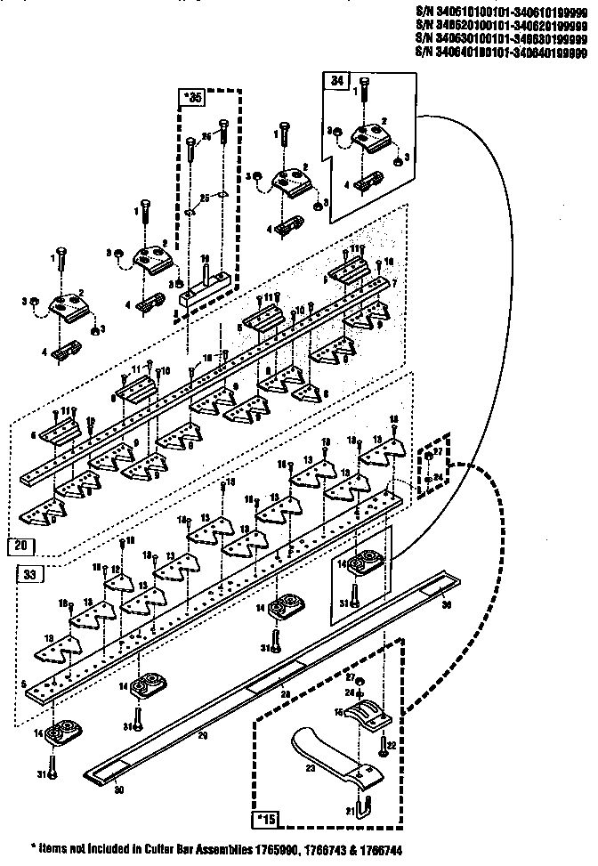 Blade Diagram and Parts List for 340630100101 340630199999 Troy-Bilt Lawn Mower