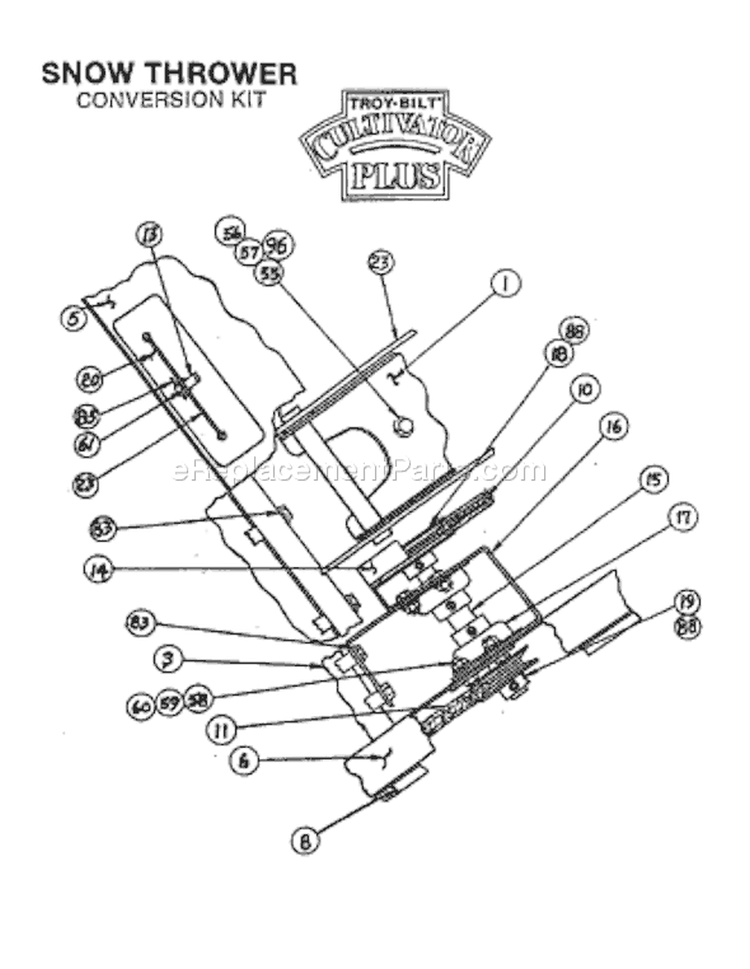 Page B Diagram and Parts List for B60225  Troy-Bilt Snow Blower