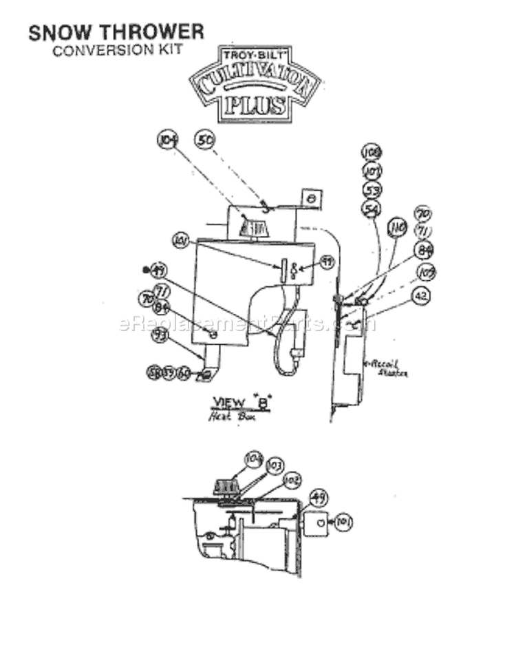 Page D Diagram and Parts List for B60225  Troy-Bilt Snow Blower