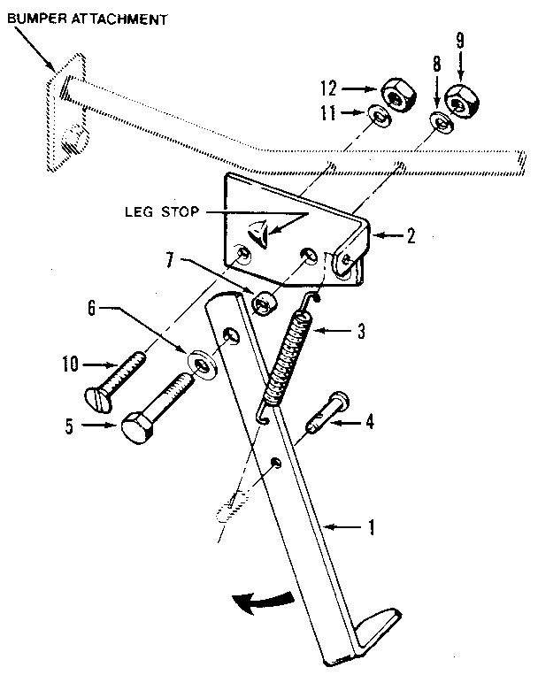 Kickstand Attachment Diagram and Parts List for HORSE 857037 AND UP Troy-Bilt Tiller
