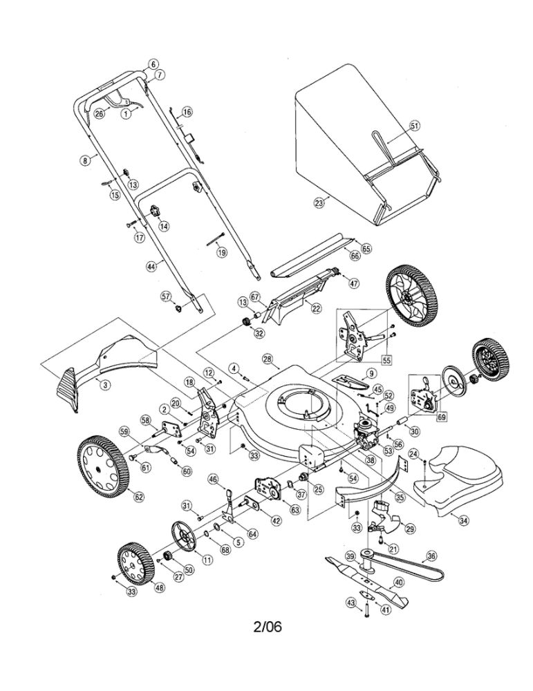 Handle/Wheels/Housing Diagram and Parts List for 556  Troy-Bilt Lawn Mower