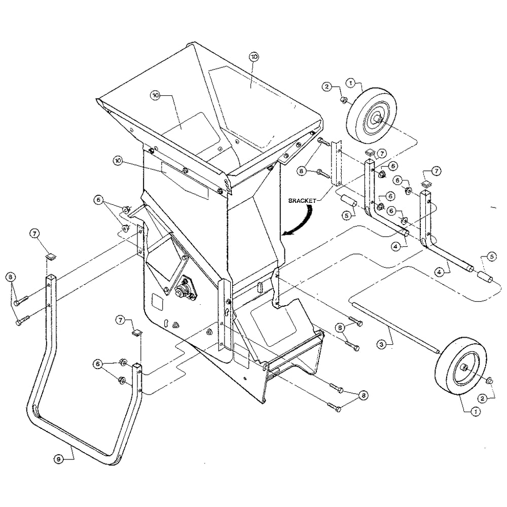Wheel Assembly Diagram and Parts List for W836276  Troy-Bilt Chipper Shredder