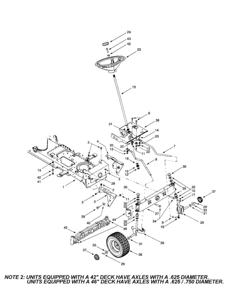 Steering Diagram and Parts List for 609  Troy-Bilt Lawn Tractor